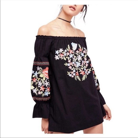 Free People |  Fleur Du Jour Embroidered Off-Shoulder Dress | Small - Picture 4 of 16